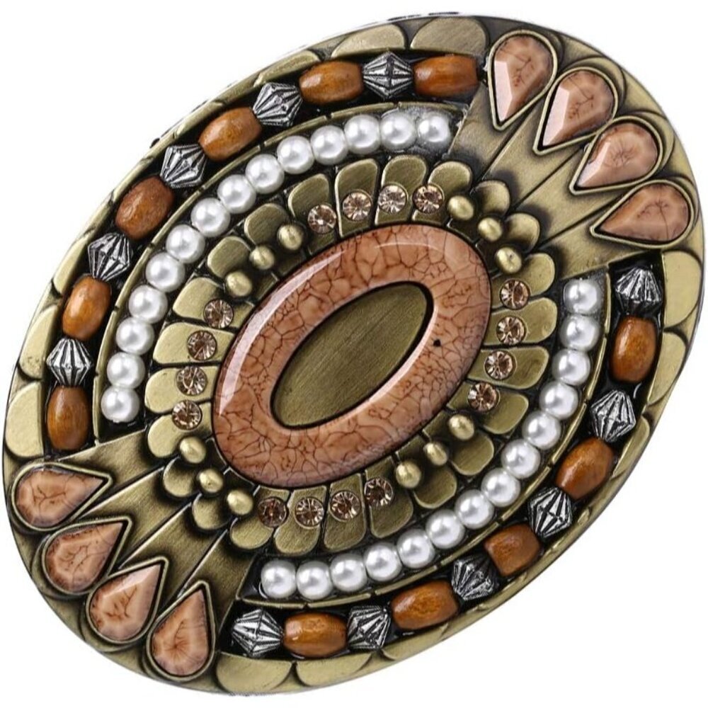 🆕Men's Celtic Indian Gemstone Totem Oval Style Cowboy Design Belt Buckle - Picture 2 of 6